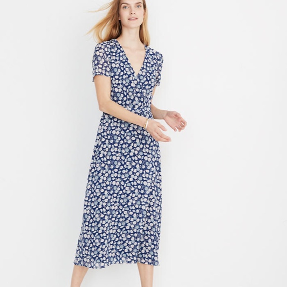 Madewell Wrap-Front Midi Dress in Floral SZ 0 NWT